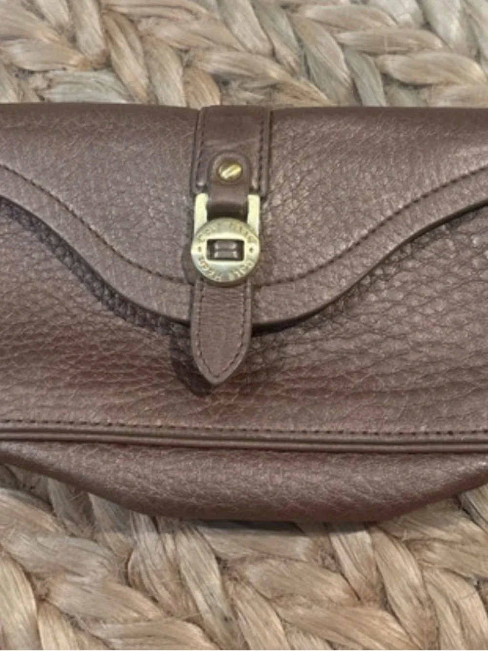 Cole Haan Textured Bronze Leather Clutch with Turn-Lock Closure